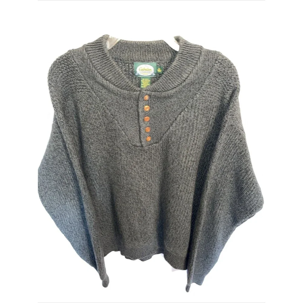 Cabela’s Mens Knit Sweater Size XL Green Dolman Sleeve Button Collar Comfort